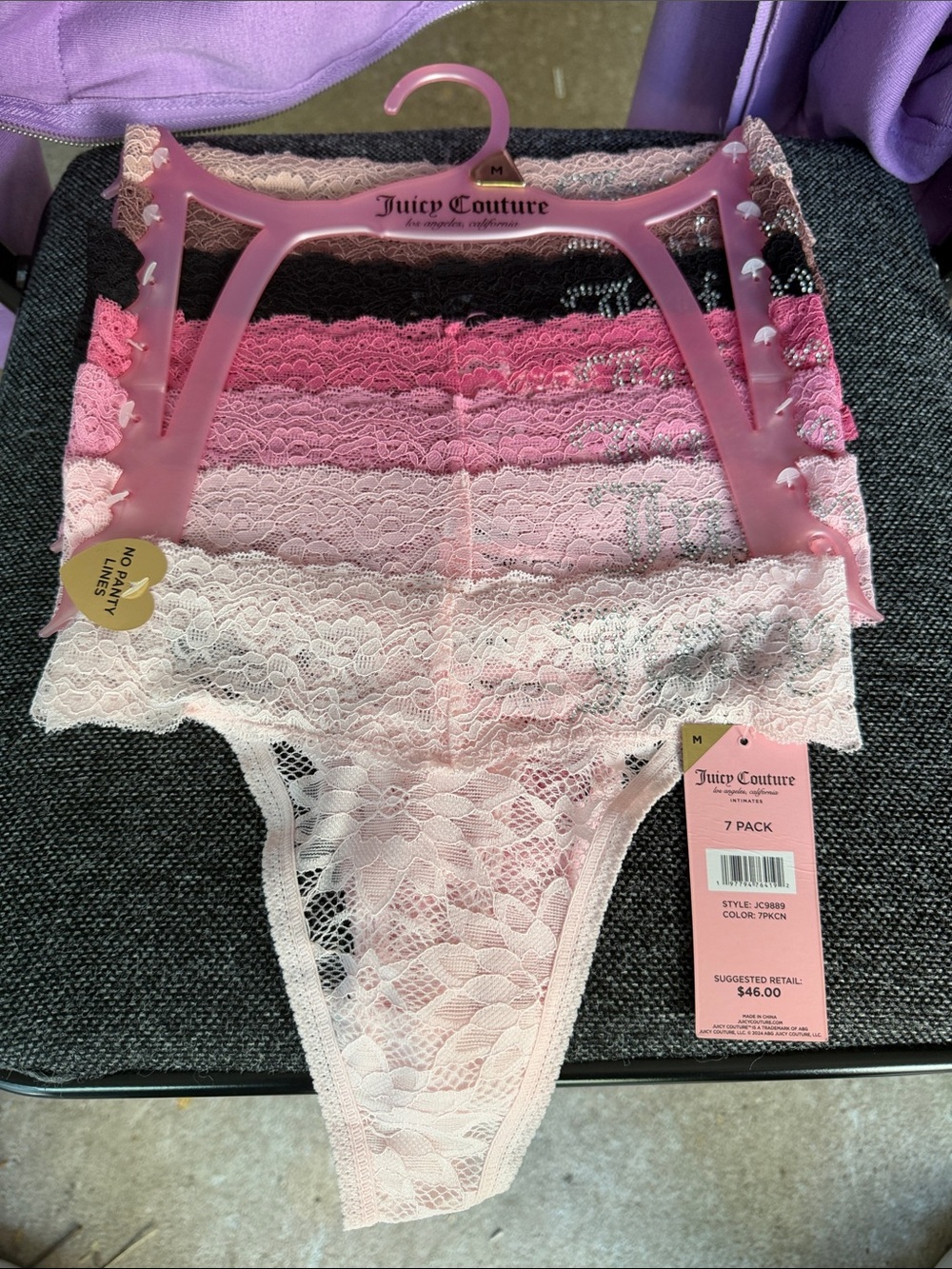NWT - Juicy Couture 7 piece Women's Lace Thong Set - Size Medium